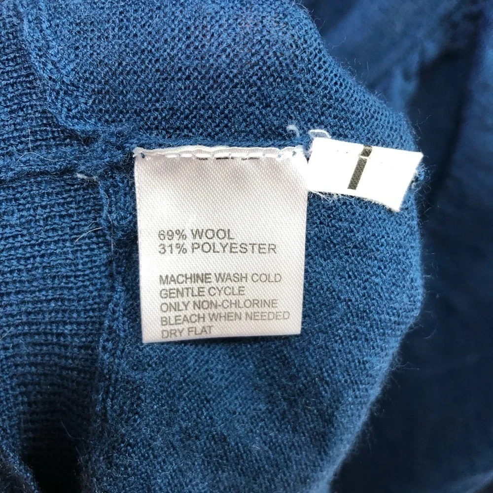 Loft Button Front Blue Cardigan Women's L Wool Blend Ruched Classic Feminine